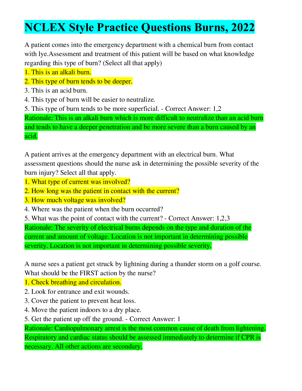 Preview image for NCLEX Style Practice Questions Burns, 2022